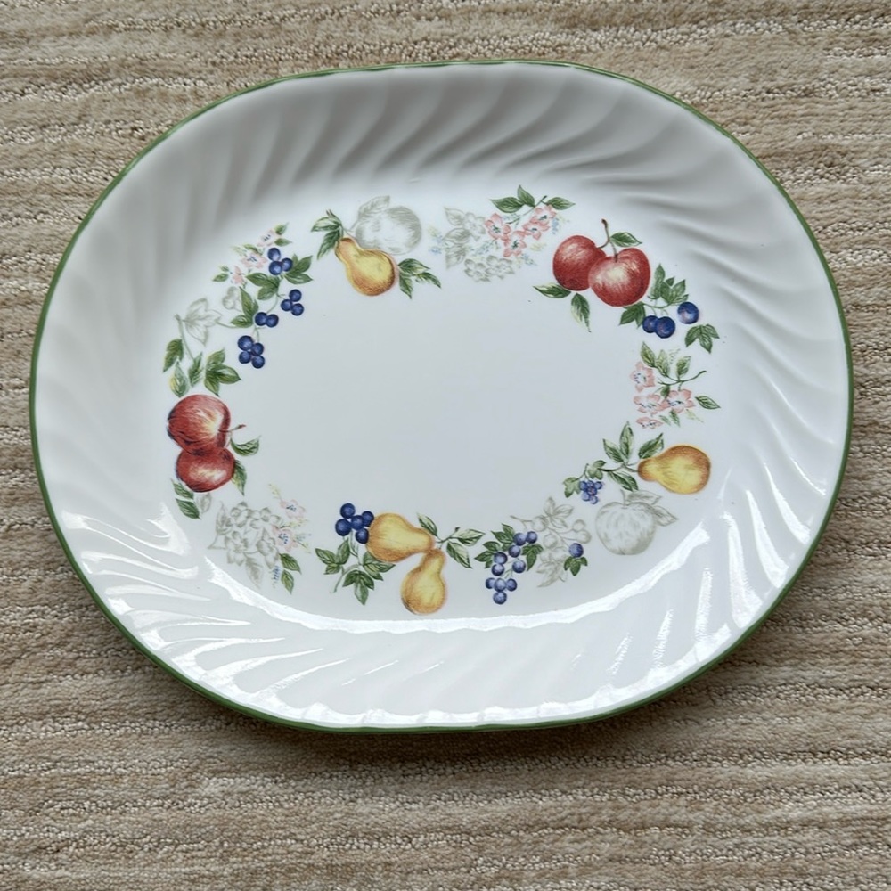 Corelle Impressions 12" Oval Serving Platter Chutney Scalloped Swirl Rim Fruit